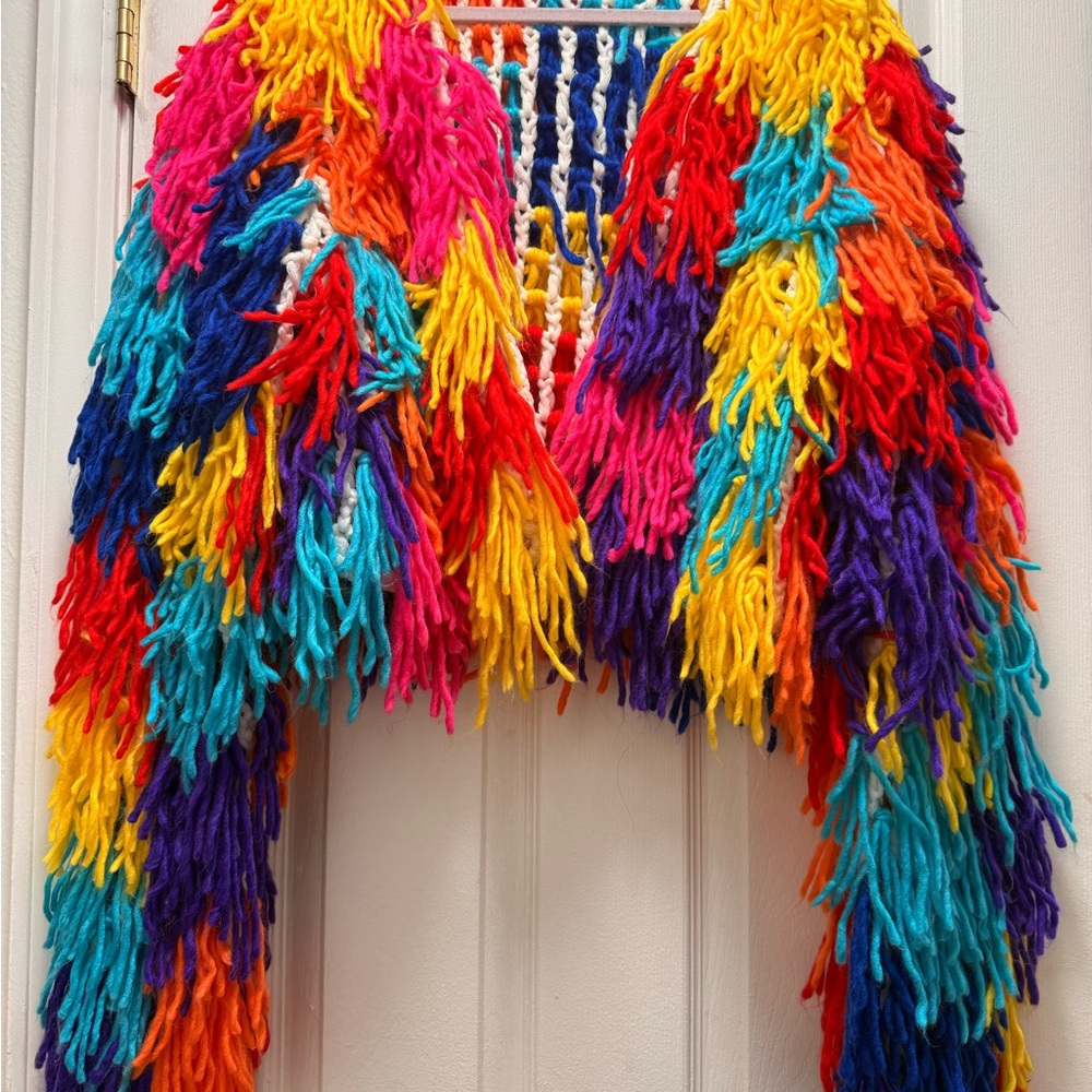 Colorful Multicolor Fringe Knit Women's Sweater